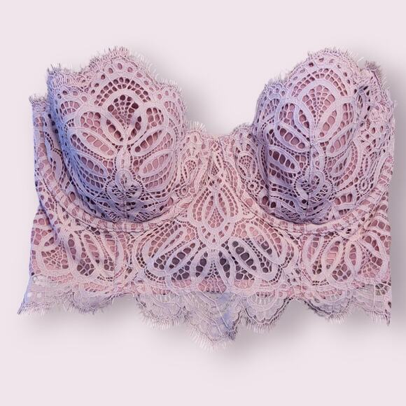 Victoria’s Secret Dream Angels Lace Bustier 32DD Dusty Rose Scalloped Trim NWT - Picture 3 of 13